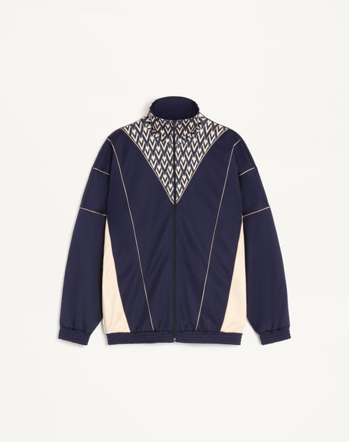 Valentino - Valentino Acetate Sweatshirt With Zip And Inlaid Toute La V Print - Blue/butter - Man - T-shirts And Sweatshirts
